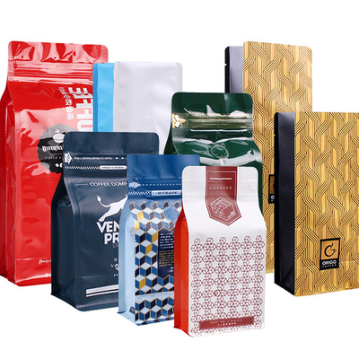 BIODEGRADABLE Customized Plastic Matte Resealable Flat Bottom Aluminum Foil Zip Lock Printing Stand Up Side Gusset Coffee Packaging Bag